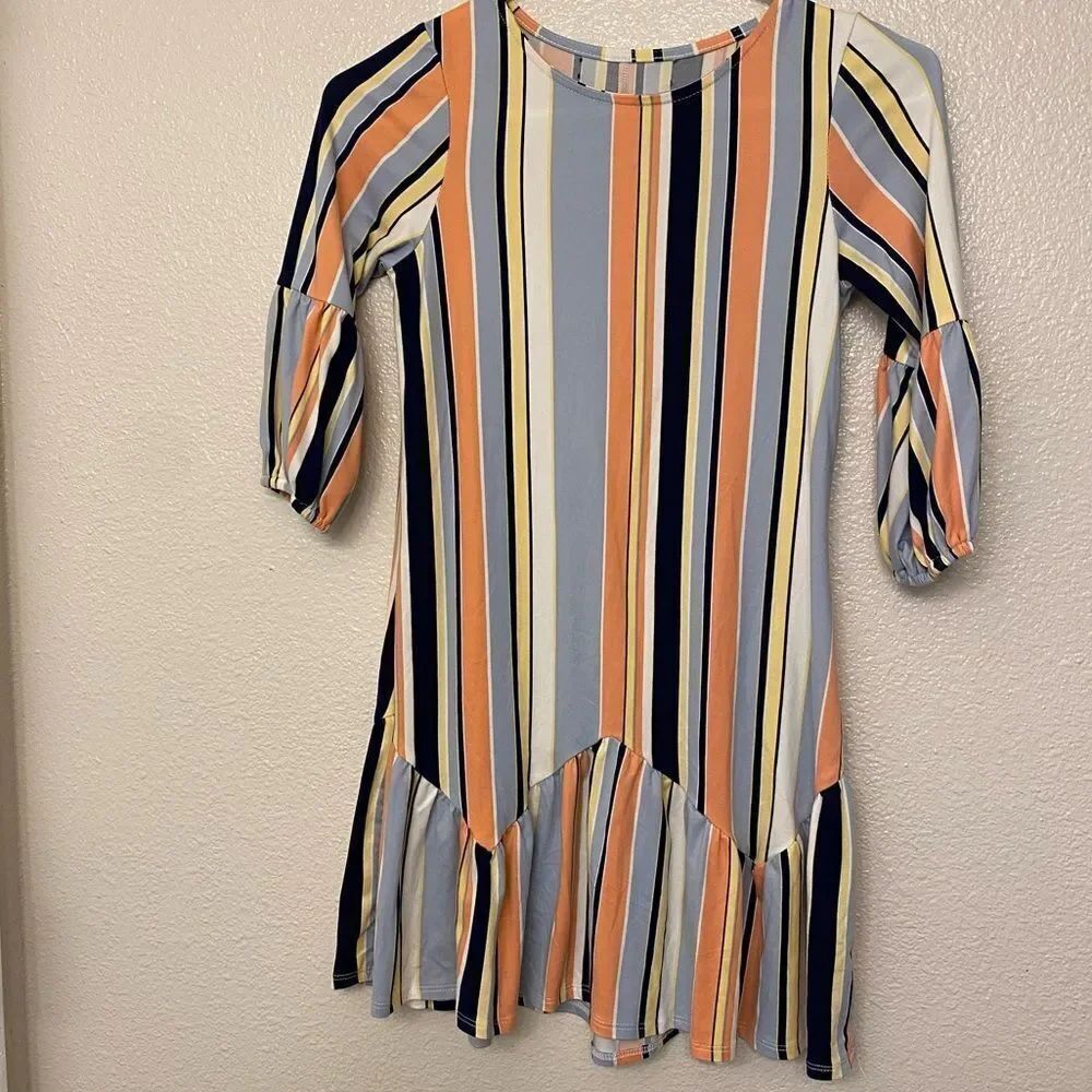 Stretchy pinstripe long sleeve girls boho dress size 10-12